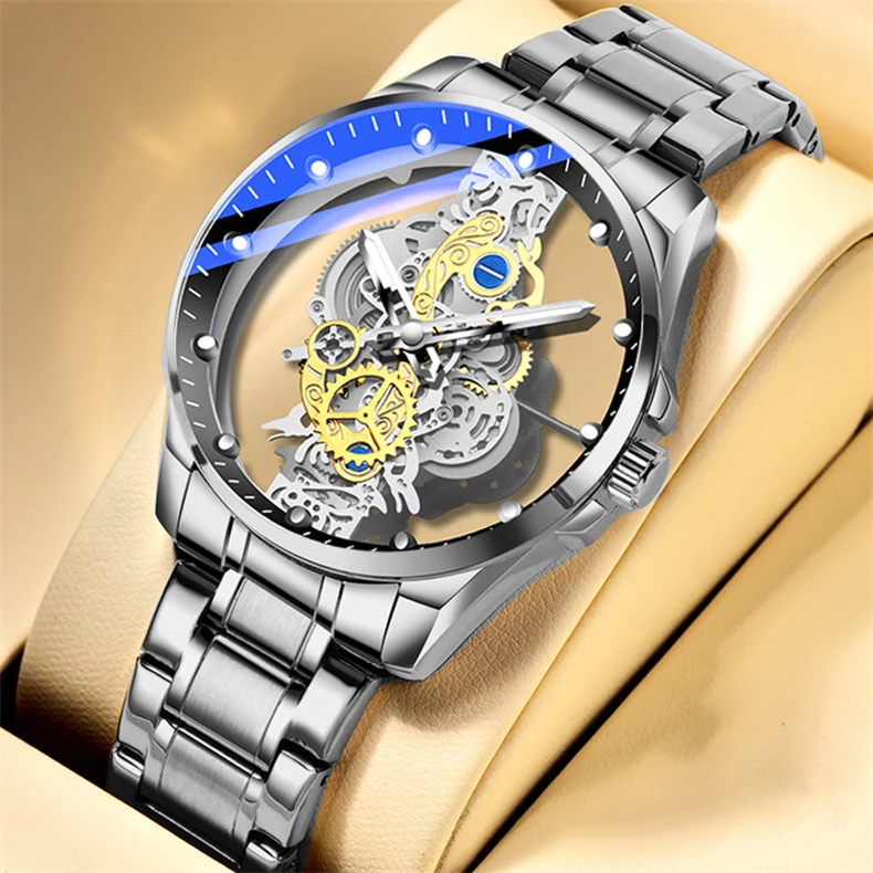 New Men Watch Skeleton Automatic Quartz Watch Golden Skeleton Vintage Man Watch Mens Watches Brand Fashion Trend Montre Homme