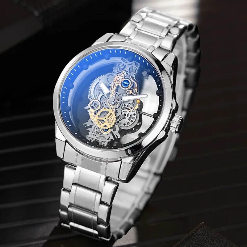 New Men Watch Skeleton Automatic Quartz Watch Golden Skeleton Vintage Man Watch Mens Watches Brand Fashion Trend Montre Homme