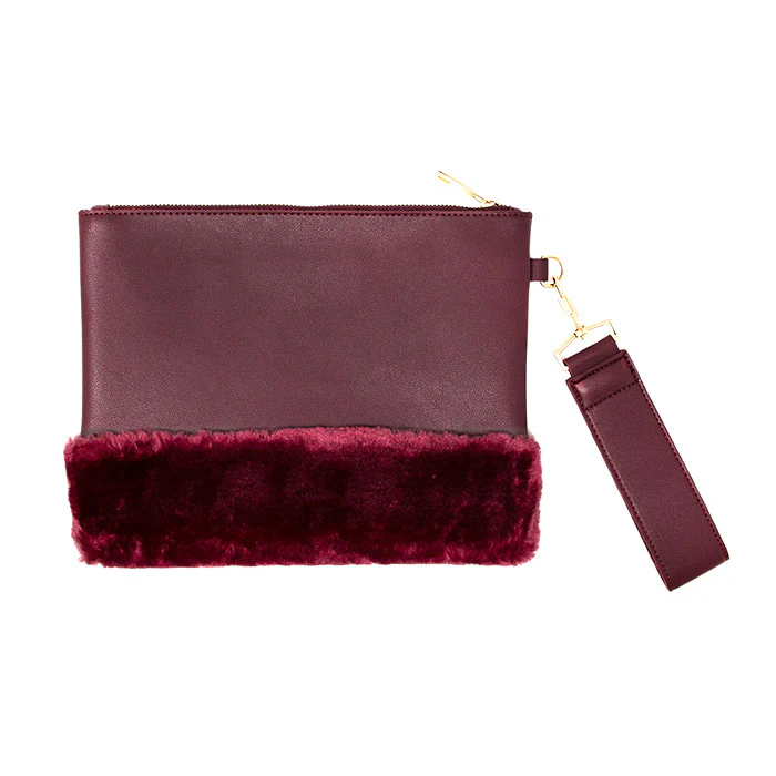 Elegant Maroon Faux Fur Clutch